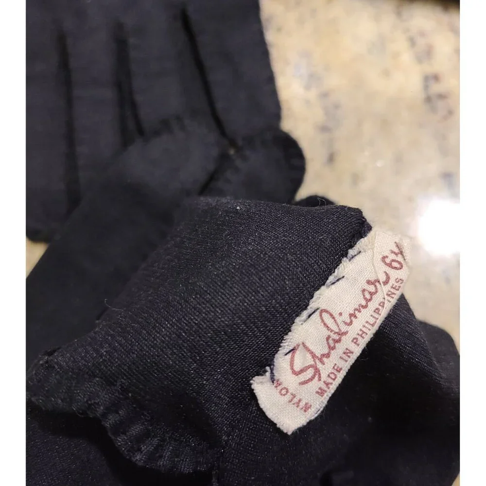 Vintage Size S M 6.5 Black Stretch Nylon Formal 12